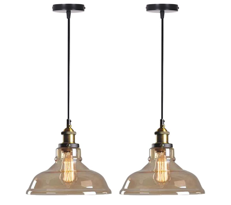 2pcs Suspension Luminaire D'intérieur Industriel Plafonnier En Verre Noir Lustre Rétro