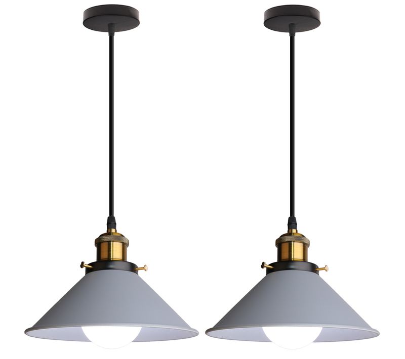 (2pcs) Lampe à Suspension Rétro Lustre Vintage Gris 22cm Plafonnier Industriel Modernes E27