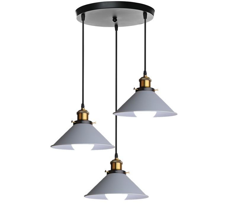 Plafonnier Rétro 3 Lumières Suspension Luminaire Industrielles 22cm Lustre Créatif Gris
