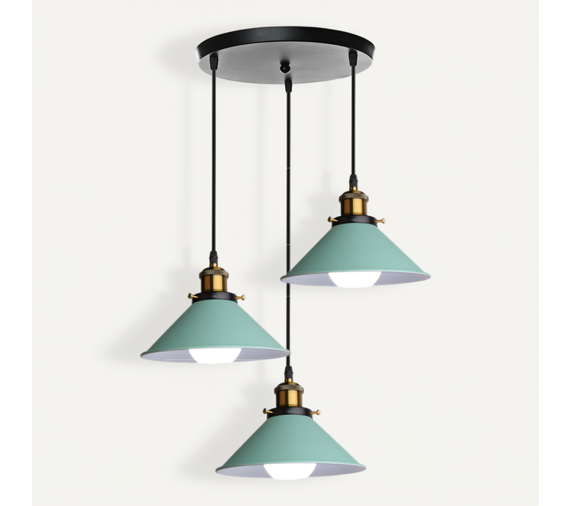 Plafonnier Rétro 3 Lumières Suspension Luminaire Industrielles 22cm Lustre Créatif Vert