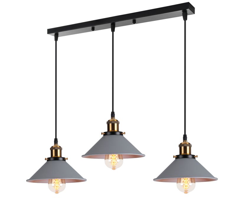 Plafonnier Rétro Suspension Luminaire Industrielles 3 Lumières 22cm Lustre Créatif Gris