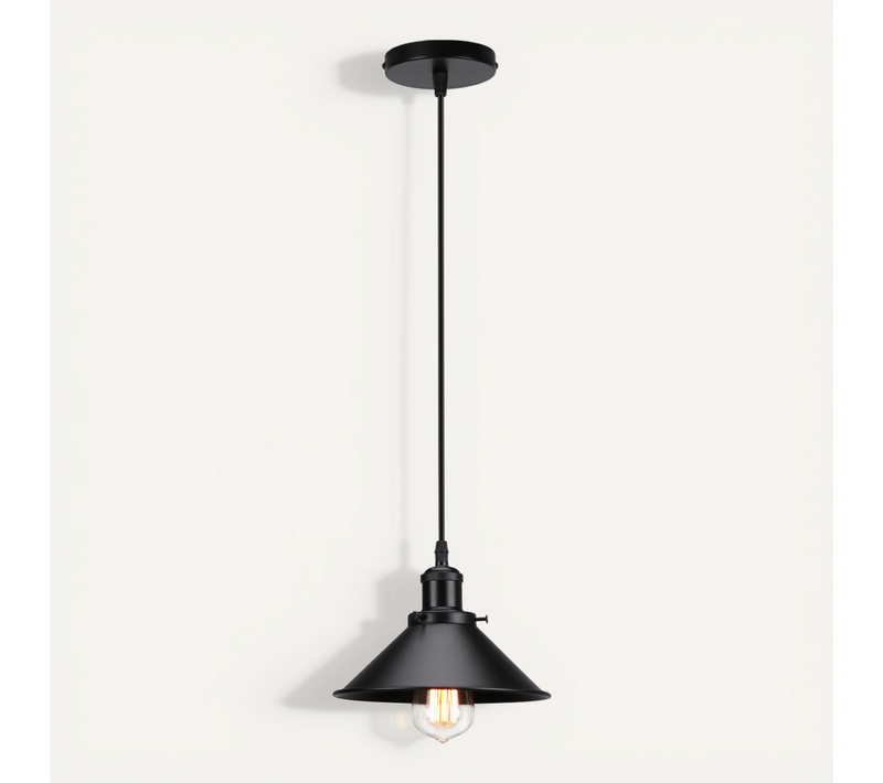 Lampes à Suspension Rétro Lustre Vintage 220mm E27 (noir) Plafonnier Industriel En Métal
