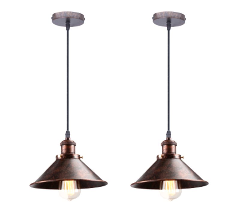 2x Lampes à Suspension Rétro Vintage Lustre 22cm E27 Plafonnier Industriel En Métal