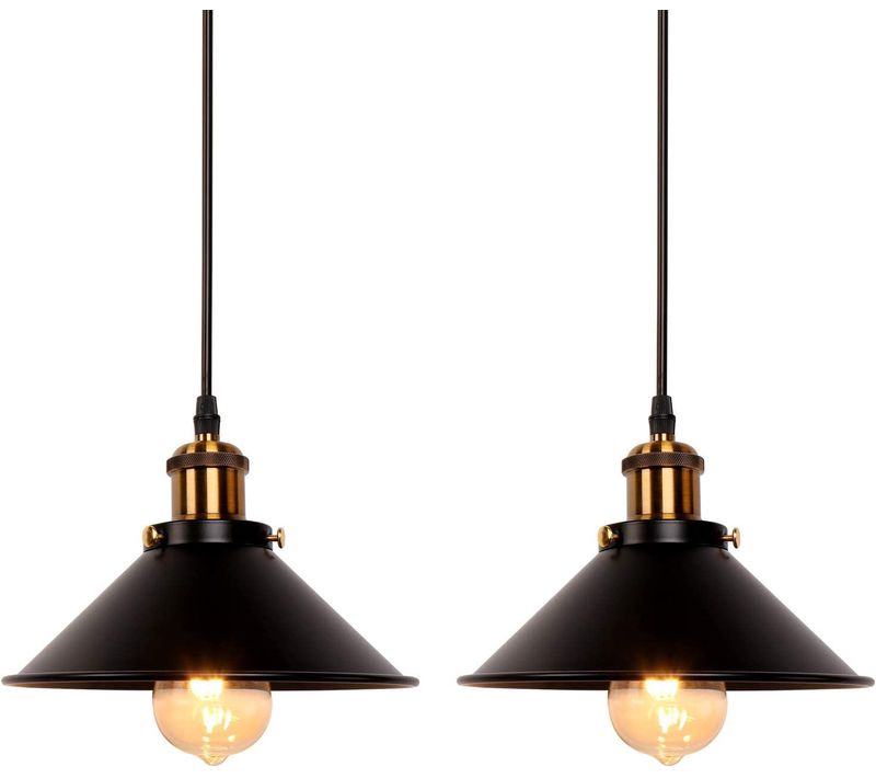 2x Lampes à Suspension Rétro Vintage Lustre 260mm E27 (noir) Plafonnier Industriel En Métal