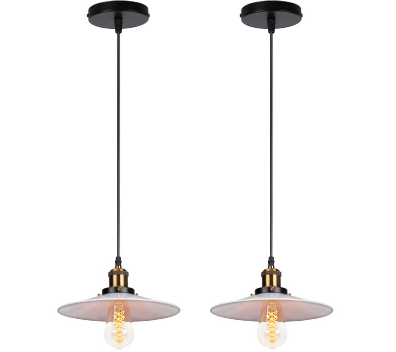 2pcs Suspension Luminaire Rétro Lustre En Fer En Métal Plafonnier D'intérieur Vintage Blanc 22cm