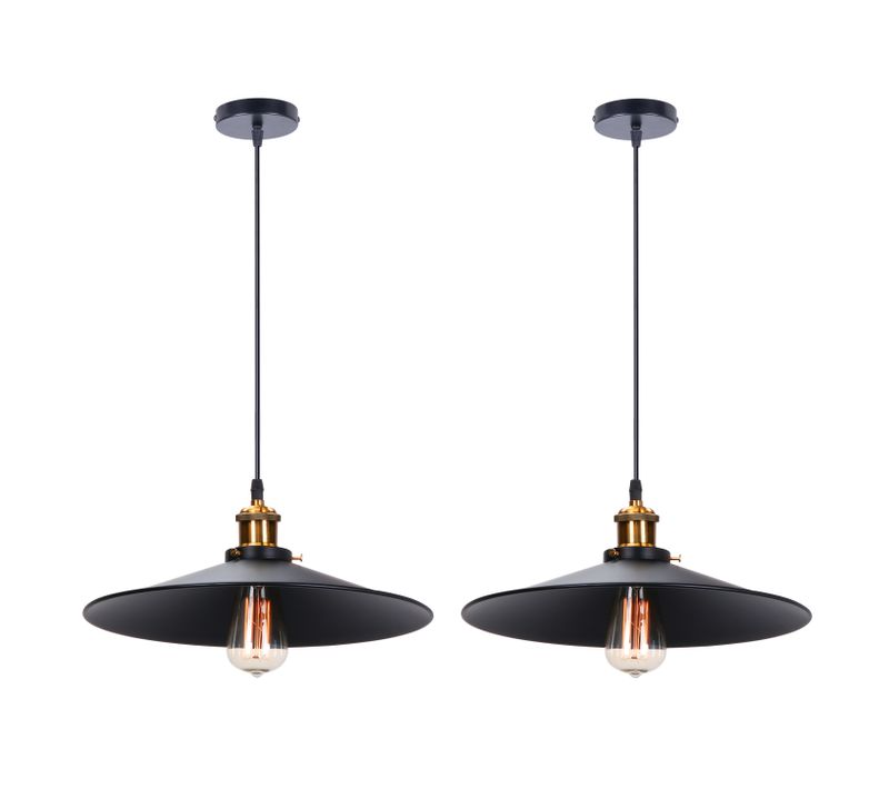 2pcs Suspension Luminaire Rétro Lustre En Fer En Métal Plafonnier D'intérieur Vintage Noir 36cm