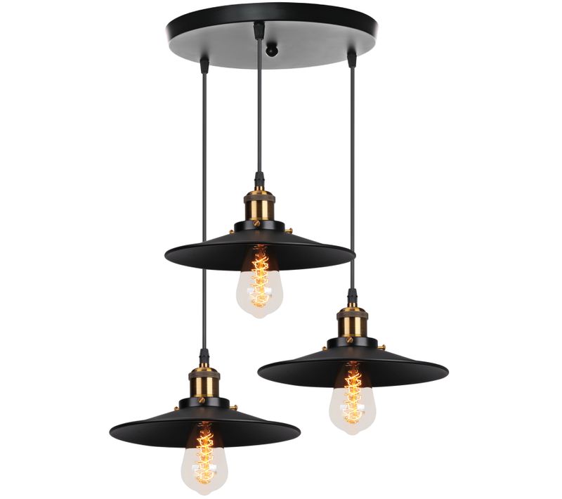 Suspension Luminaire Rétro Lampe à Suspension Moderne En Métal 3 Lumières Lustre Antique (noir)