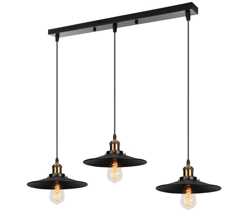 Suspension Luminaire Rétro 3 Lumières Lampe à Suspension Moderne En Métal (noir) Lustre Antique 60w