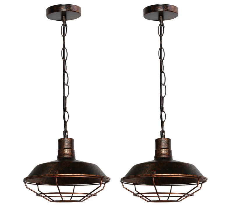 2pcs Lampe à Suspension Vintage Suspension Lustre Rétro En Fer Suspension Luminaire Antique 36cm