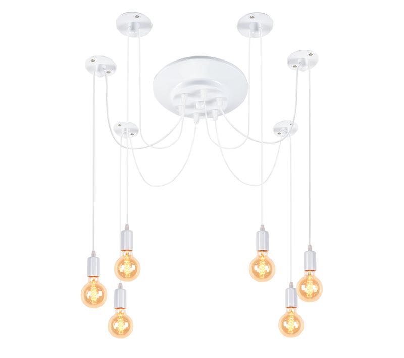 Plafonnier Vintage Antique Blanc E27 6 Têtes Lustre Rétro Suspension Luminaire D'intérieur