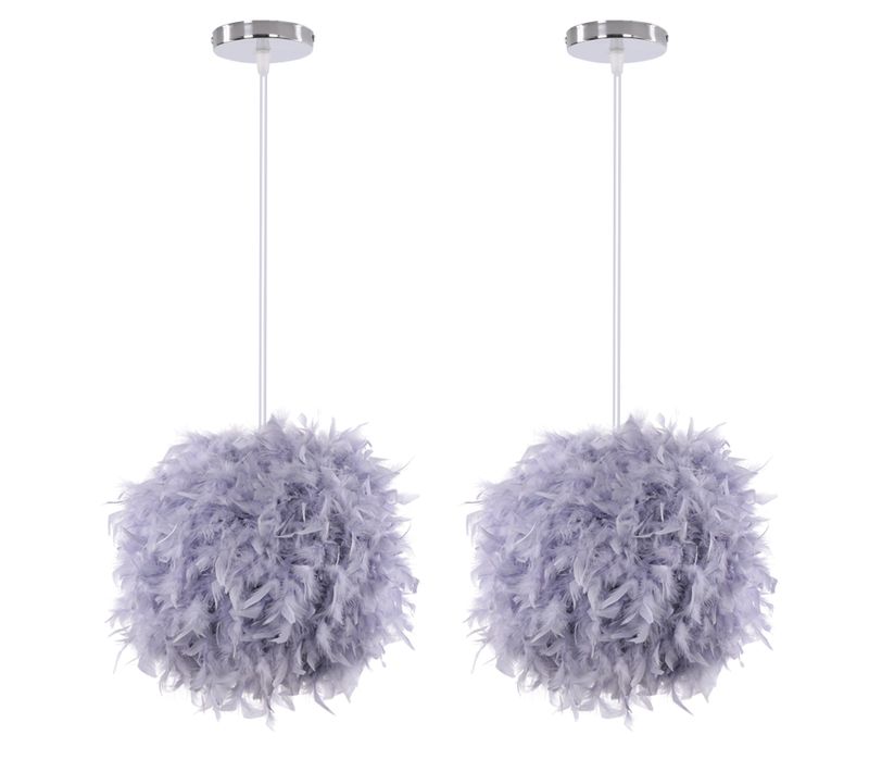 (2pcs) Lampe à Suspension Moderne En Plumes Plafonnier En Plumes Moelleuses Abat-jour Plume (gris)