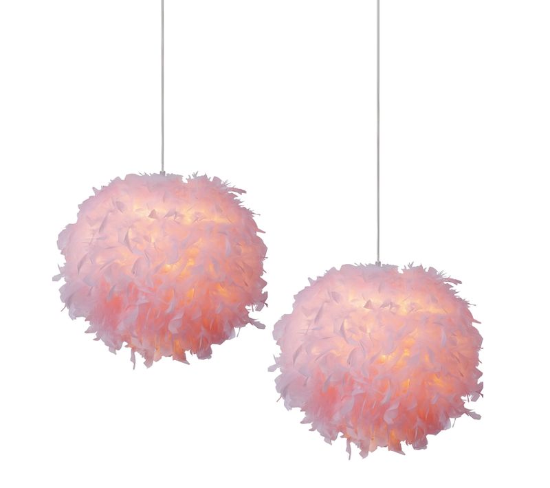 (2pcs) Lampe à Suspension Moderne En Plumes Plafonnier En Plumes Moelleuses Abat-jour Plume (rose)