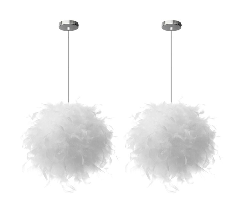 2x Lampe à Suspension Romantique 25cm Suspension Luminaire En Plumes Lustre D'intérieur Moderne E27