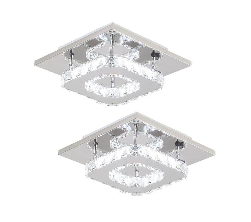 2x Plafonnier D'intérieur à LED Lustre En Cristal K9 Lampe De Plafond Moderne P(blanc Froid)