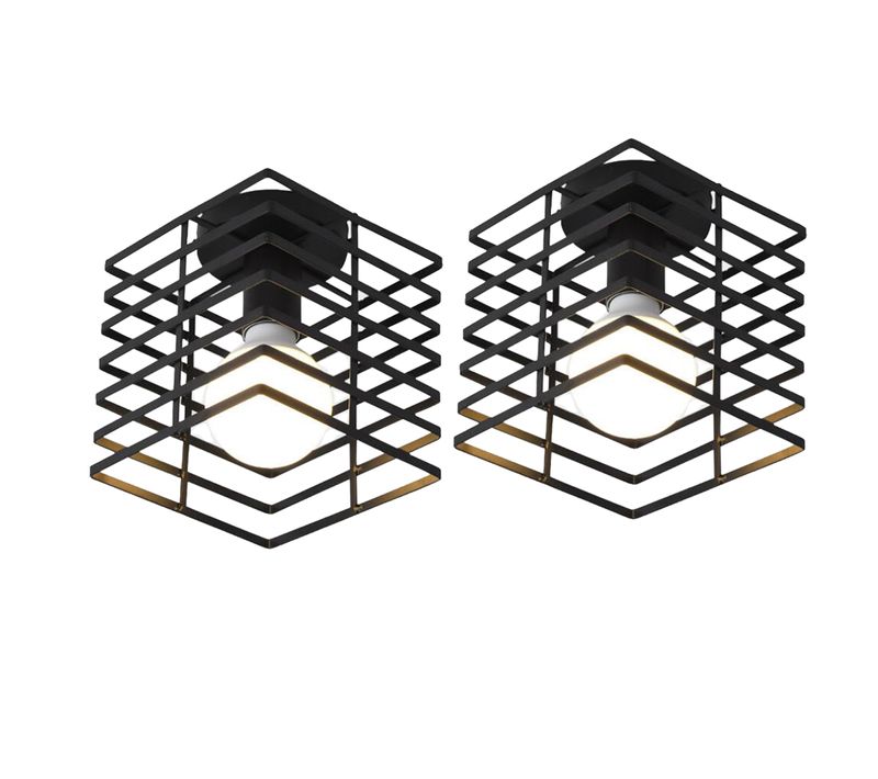 2pcs Lampe De Plafond Vintage Plafonnier D'intérieur En Métal Luminaire Plafonnier Rétro Noire, E27