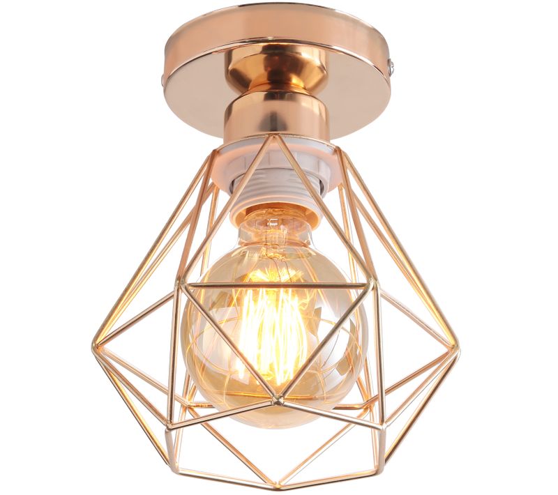Plafonnier Rétro Lampe De Plafond Cage En Métal Or Luminaire Plafonnier Vintage D'intérieur E27