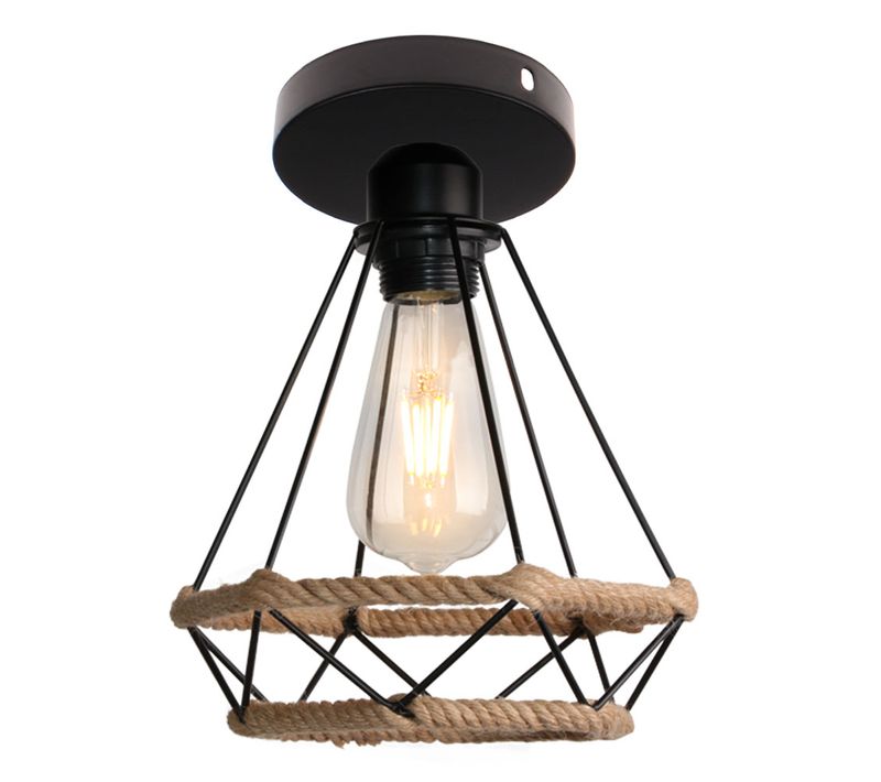 Plafonnier Vintage Luminaire Plafonnier Rétro Lampe De Plafond En Corde De Chanvre Noir