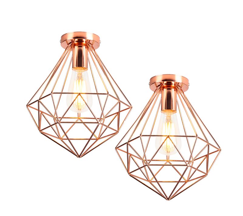 2pcs Plafonnier Antique 26cm Luminaire Plafonnier Moderne Lampe De Plafond Vintage E27 Or Rose