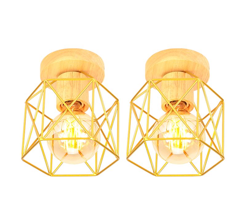 (2pcs) Plafonnier Moderne Lampe De Plafond Vintage Luminaire Plafonnier Rétro Abat-jour Métal Or