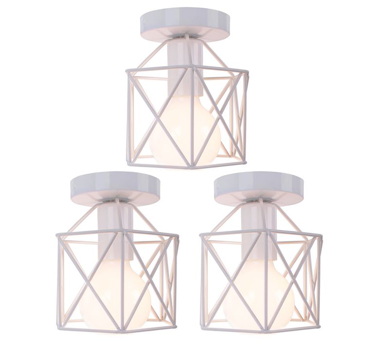 3x Plafonnier Vintage Lustre Rétro Abat-jour En Métal Lampe De Plafond Industrielle Blanc