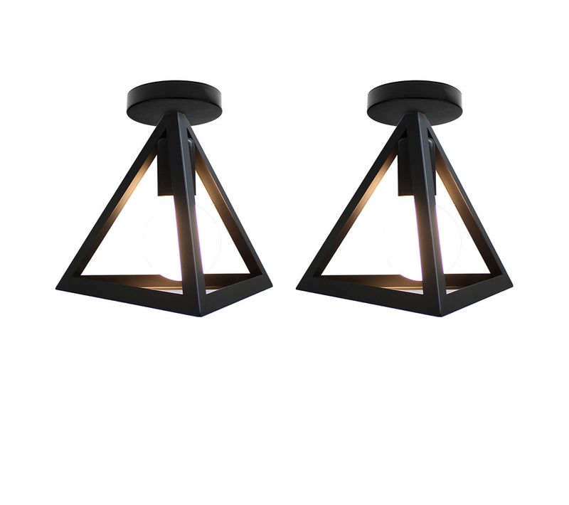 2x Plafonnier Triangulaire En Métal Lampe De Plafond Moderne E27, Noir