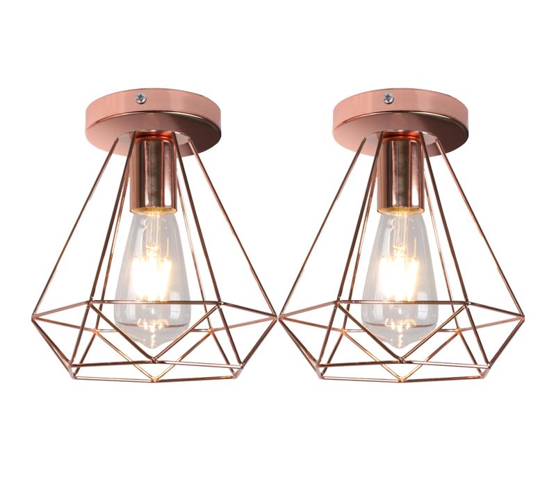 2x Plafonnier Rétro Or Rose Métal 20cm Lustre Industriel Plafonnier Vintage Lampe De Plafond Antique