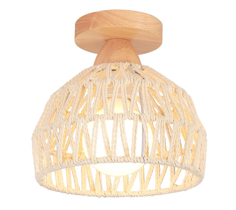 Plafonnier Rétro 20cm Luminaire Plafonnier Tressé En Corde De Chanvre Plafonnier Moderne Blanc