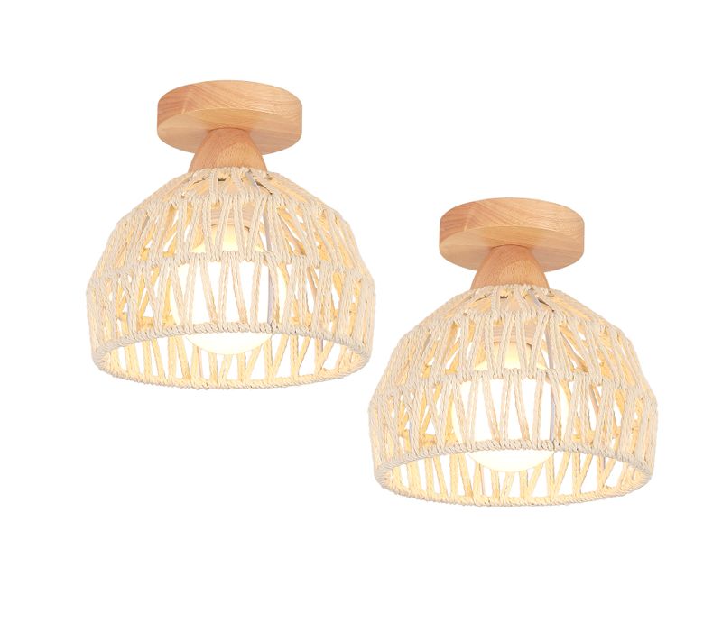 2pcs Plafonnier Rétro 20cm Luminaire Plafonnier Tressé En Corde De Chanvre Plafonnier Moderne Blanc