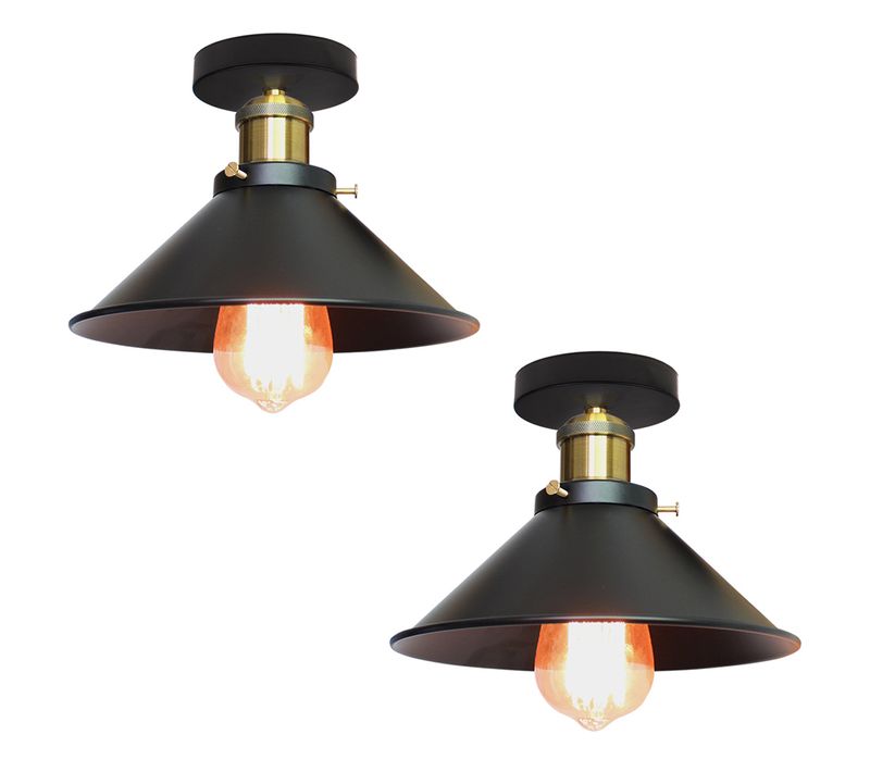 2pcs 26cm Luminaire Plafonnier Rétro En Métal Lampe De Plafond Industriel Noir Plafonnier Vintage