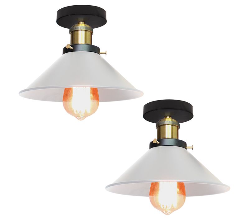 2pcs 26cm Luminaire Plafonnier Rétro En Métal Lampe De Plafond Industriel Blanc Plafonnier Vintage