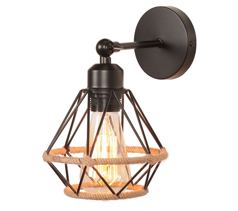 Applique Murale Rétro E27 Lampe Murale Vintage En Fer Rétro Cage Noir Lampe Murale Interieur