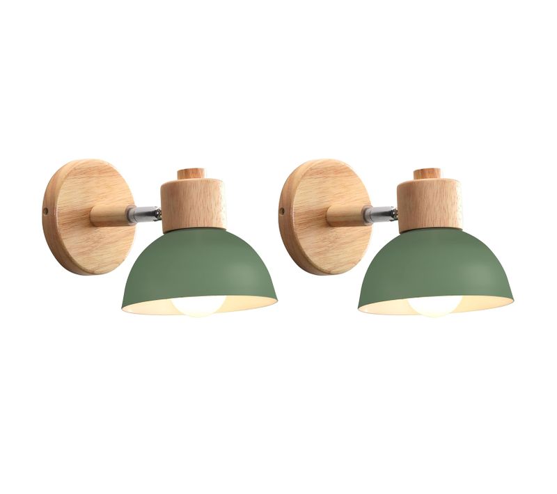 (2x) Applique Murale Rétro 15cm Moderne Applique Murale En Bois Et Métal, Angle Réglable, (vert)