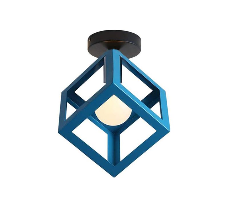 Lampe De Plafond En Forme De Cube Luminaire Plafonnier Moderne Plafonnier Rétro Vintage Bleu
