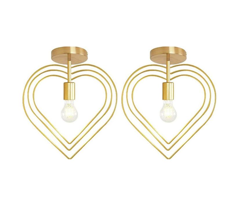 2x Plafonnier D'intérieur Lustre Créatif En Forme De Cœur Plafonnier Moderne Abat-jour Rotatif Or