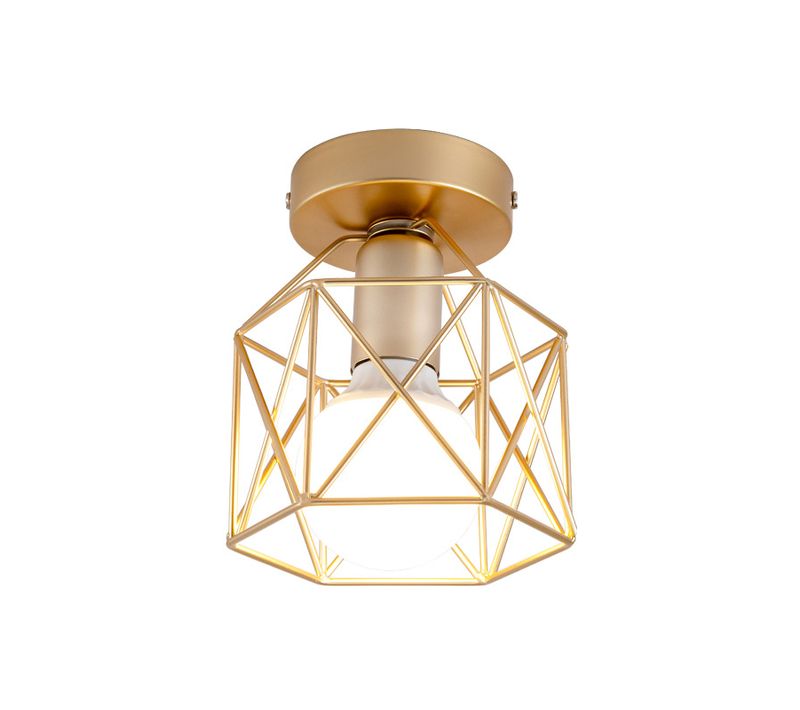 Plafonnier Vintage Lustre Rétro Abat-jour En Métal Lampe De Plafond Industrielle Or