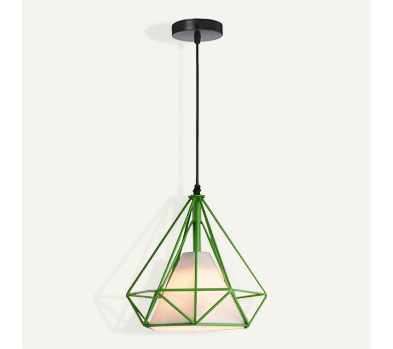 Lampe De Plafond En Fer Plafonnier Vintage En Forme De Cage De Diamant 25cm Lustre Rétro Vert