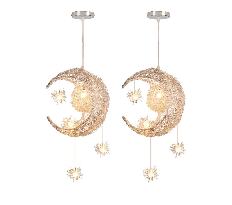 2x Suspension Luminaire Moderne 25cm Lampe à Suspension Lune Plafonnier Rétro Vintage Blanc Chaud