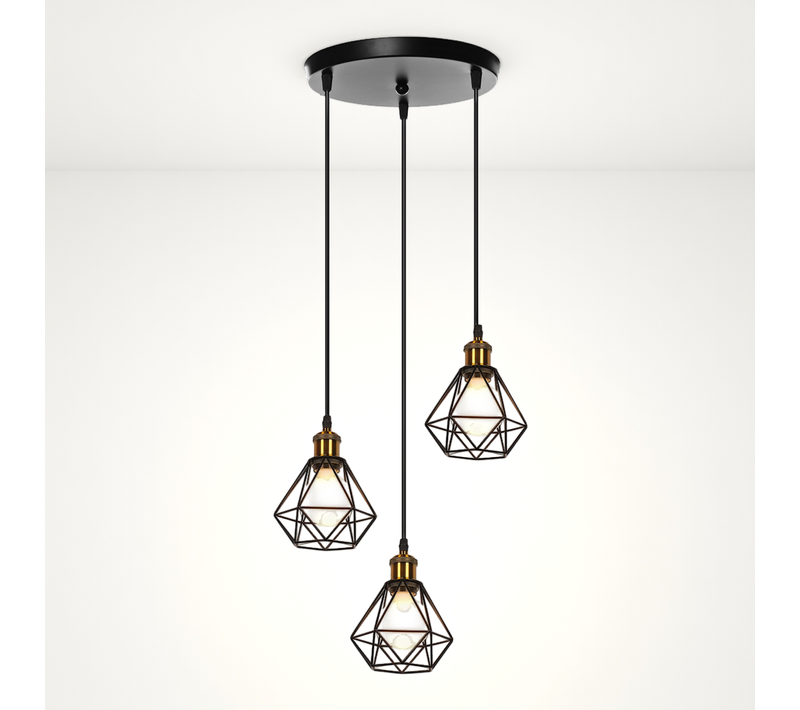 Plafonnier Rétro 3 Lumières Suspension Luminaire Vintage D'intérieur Suspension Lustre Métal Noir