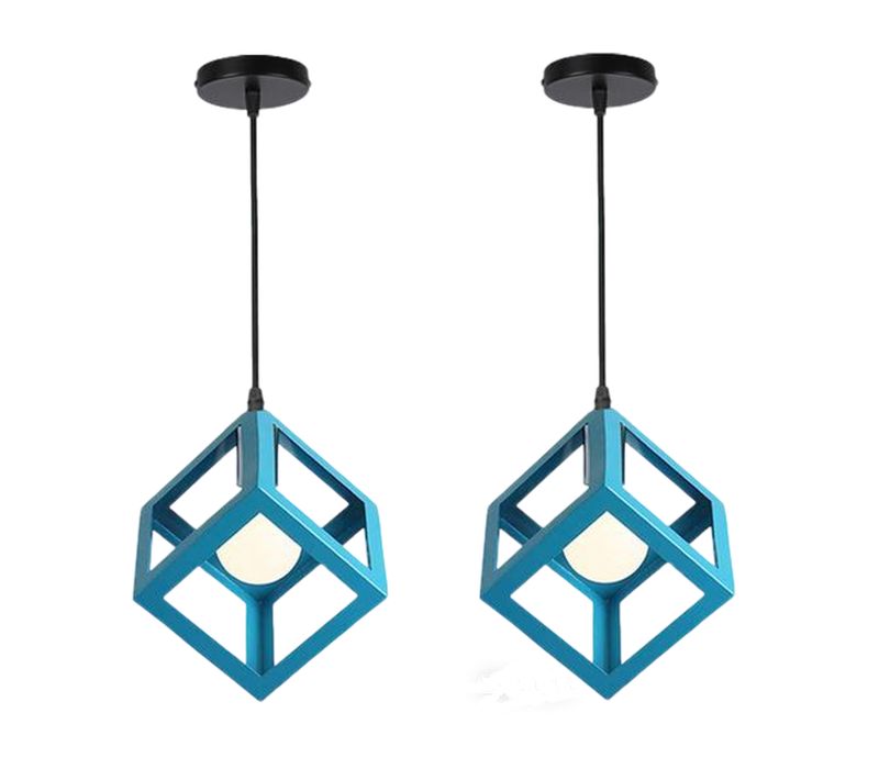 2x Suspension Lustre En Forme De Cube Lustre Luminaire Moderne Plafonnier Rétro Vintage Bleu Clair