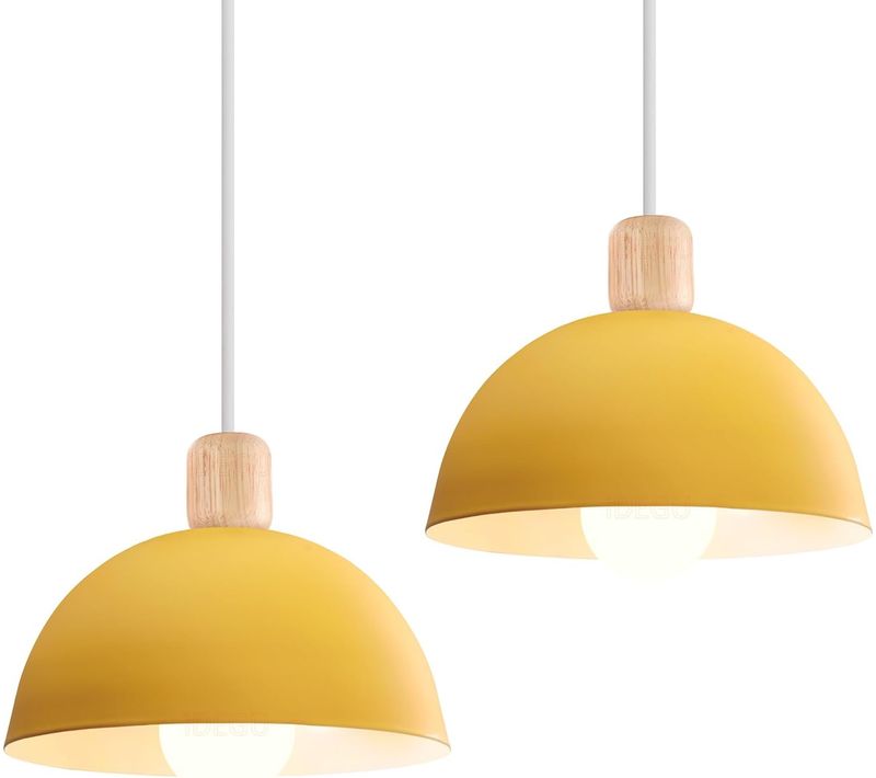 2pcs 20cm Lustre En Métal Vintage Suspension Luminaire Moderne Lampe à Suspension D'intérieur Jaune
