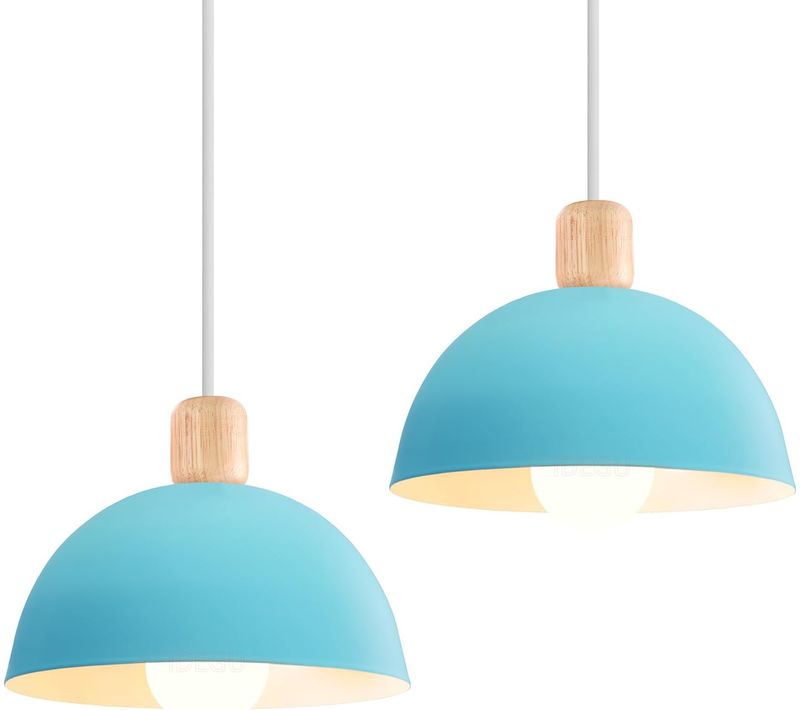 2pcs 20cm Lustre En Métal Vintage Suspension Luminaire Moderne Lampe à Suspension D'intérieur Bleu