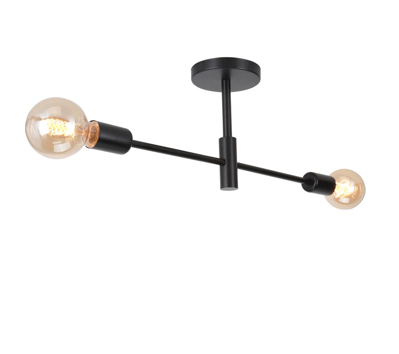 Lampe De Plafond En Métal Plafonnier Moderne 2 Lumières Noir Plafonniers D'intérieur E27