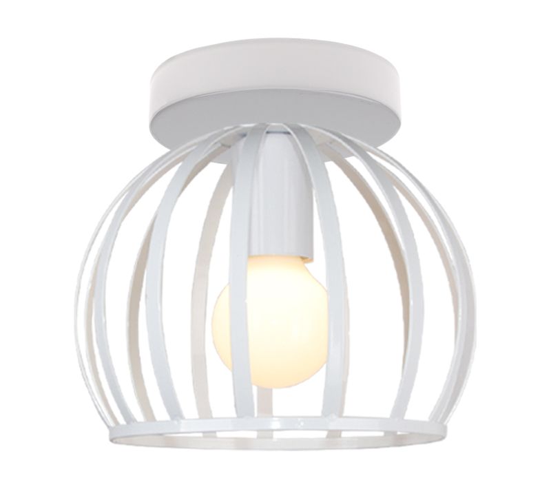 Lampe De Plafond Rétro Luminaire Plafonnier Cage En Métal Plafonnier Rond E27 20cm, Blanc