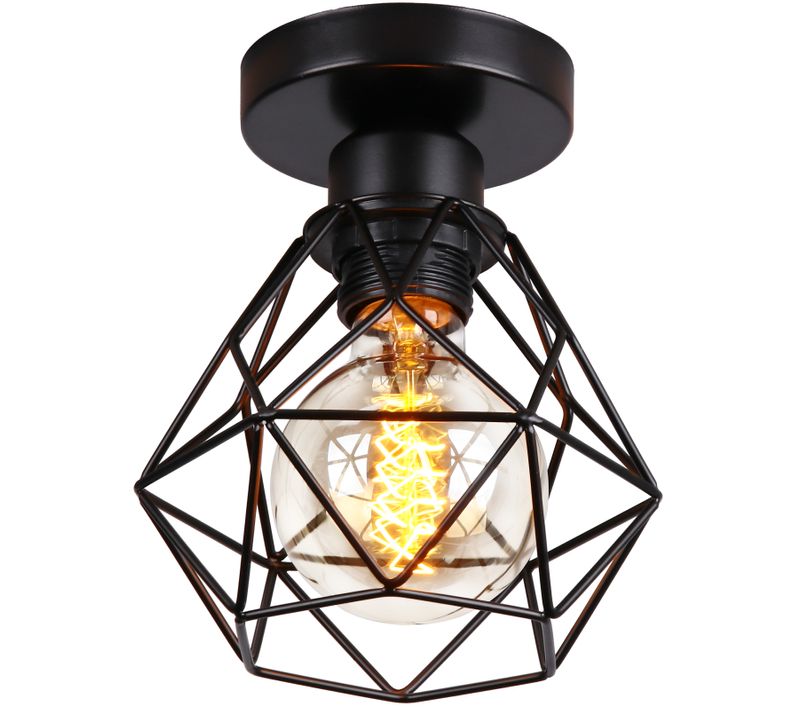 Plafonnier Rétro Vintage Cage En Métal Luminaire Plafonnier Moderne Lustre D'intérieur Noir