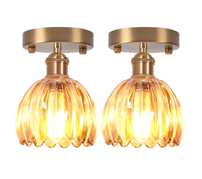 2pcs Lampe De Plafond En Cristal Plafonnier En Verre Plafonnier Rétro Lustre Moderne E27 Marron