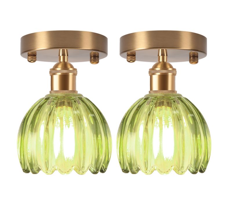 2pcs Lampe De Plafond En Cristal Plafonnier En Verre Plafonnier Rétro Lustre Moderne E27 Vert