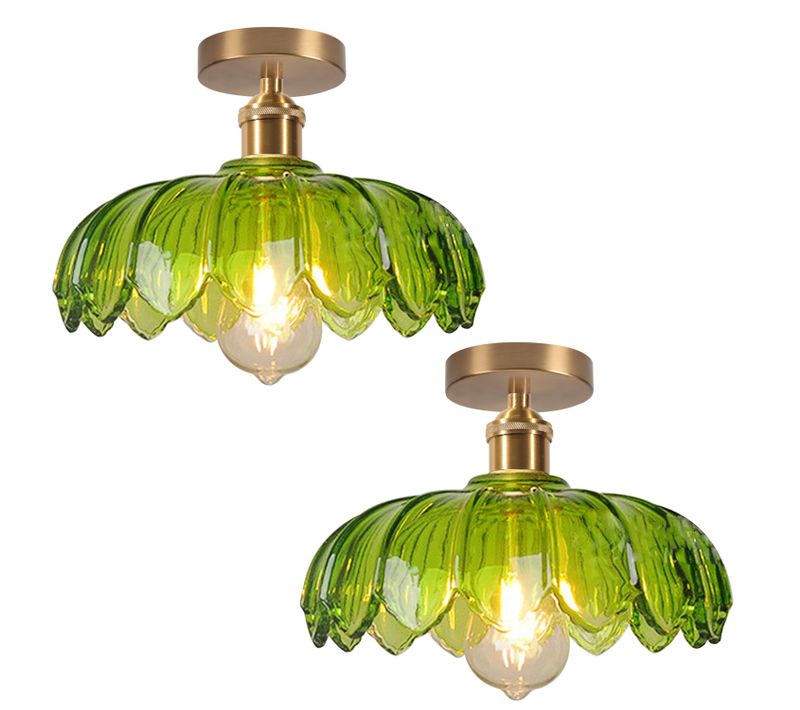 2pcs Plafonnier En Verre Lampe De Plafond En Cristal Plafonnier Rétro Vintage Lustre Moderne Vert