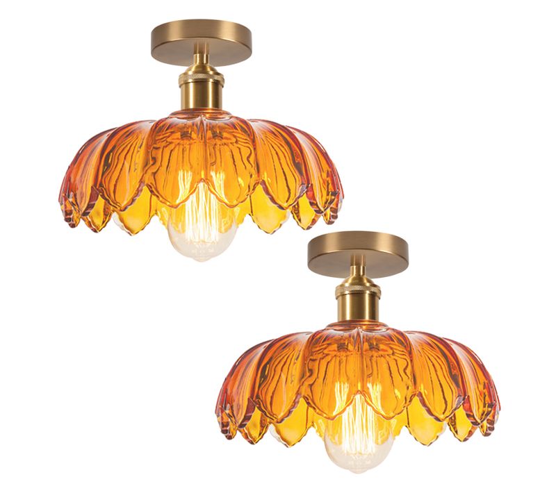 2pcs Plafonnier En Verre Lampe De Plafond En Cristal Plafonnier Rétro Vintage Lustre Moderne Marron