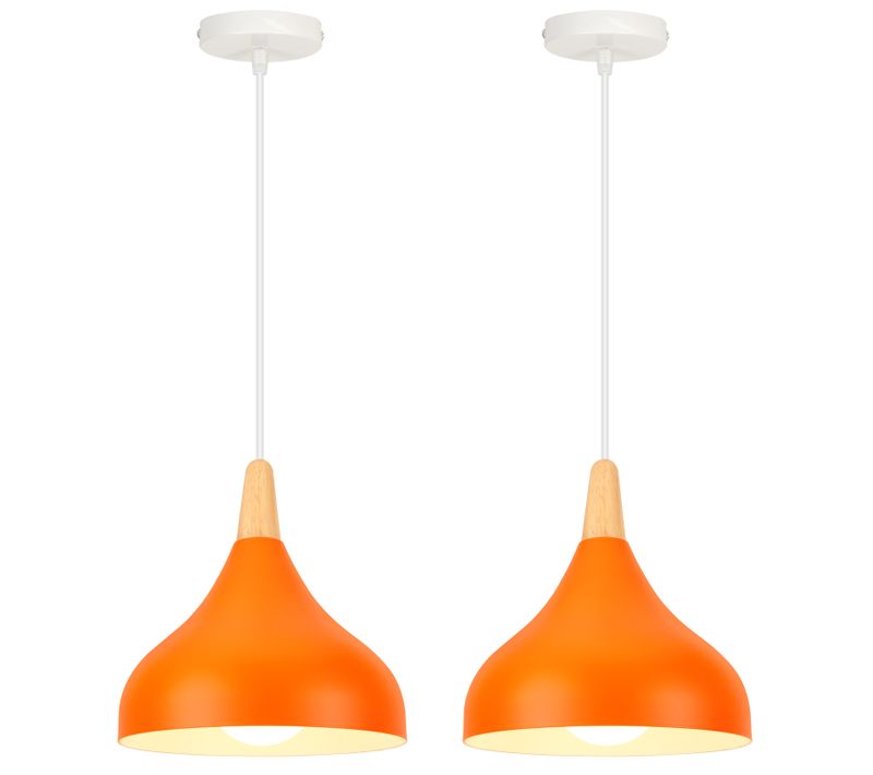 (2pcs)plafonnier D'intérieur Lampe à Suspension Moderne Lustre Minimaliste Abat-jour En Métal Orange
