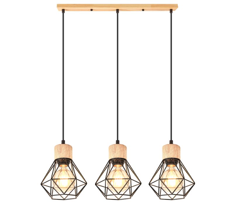 Suspension Vintage Suspension Luminaire Rétro 3 Lumières Plafonnier Moderne Métal Et En Bois Noir